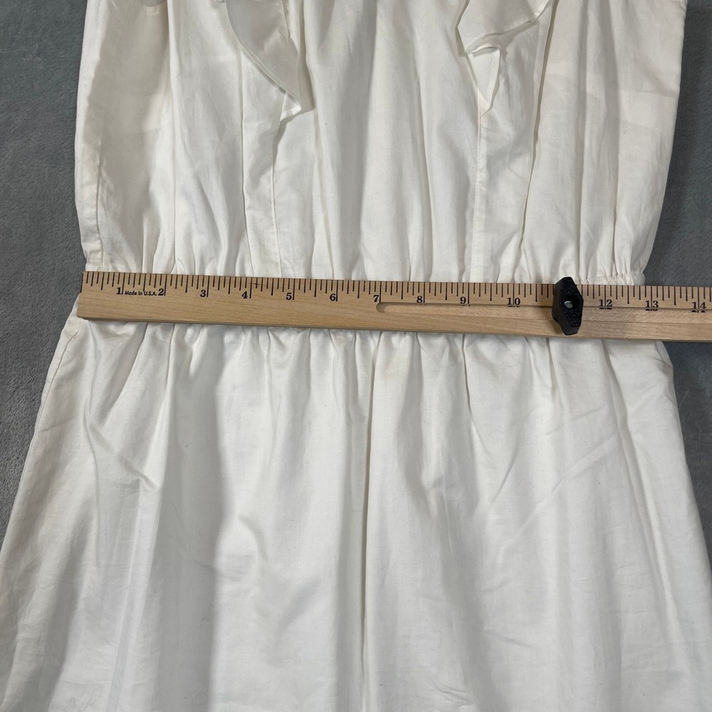 J.Crew Dress Size 4 White Ruffle V-Neck Cotton Fit and Flare Sleeveless Summer - Picture 3 of 7